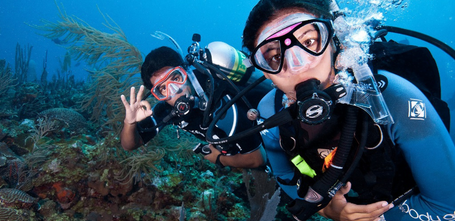 Two scuba divers underwater