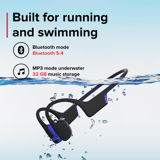 SUUNTO Aqua Light Swimming Open-Ear Bluetooth Headphone, 32GB MP3 Player for Running, Bone Conduction Headphone w/Dual-Mic, IP68 Waterproof, 10H Playtime & APP Support, 28g Lightweight, Reef Blue