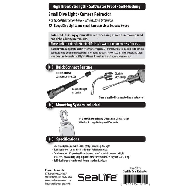 SeaLife Compact Underwater Retractor 9 oz. retraction Force; 32 Maximum Length. Holds Mini Lights, Micro Series and RM-4K Cameras
