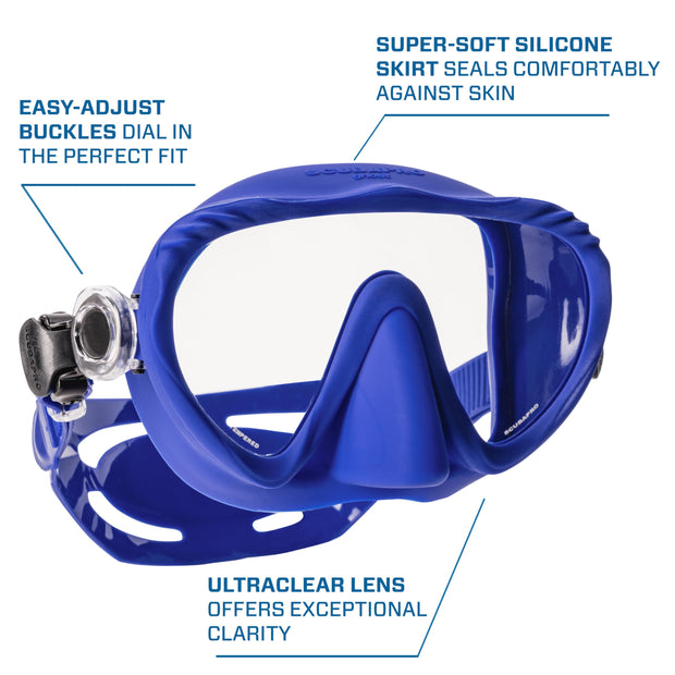 SCUBAPRO Ghost Scuba Dive Mask, Low-Volume Frameless Design w/Ultra Clear Single Lens, Silicone Skirt and Easy-Adjust Strap Buckles, Turquoise