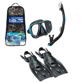Tusa Sport Adult Powerview Mask, Dry Snorkel, and Fins Travel Set