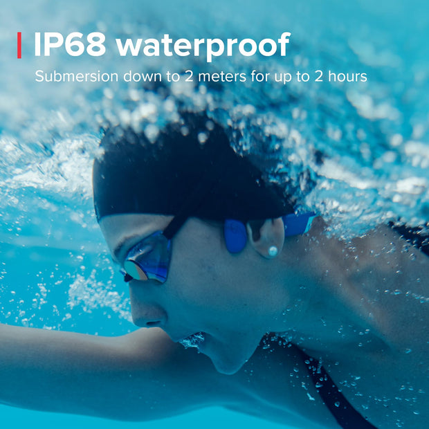 SUUNTO Aqua Light Swimming Open-Ear Bluetooth Headphone, 32GB MP3 Player for Running, Bone Conduction Headphone w/Dual-Mic, IP68 Waterproof, 10H Playtime & APP Support, 28g Lightweight, Reef Blue