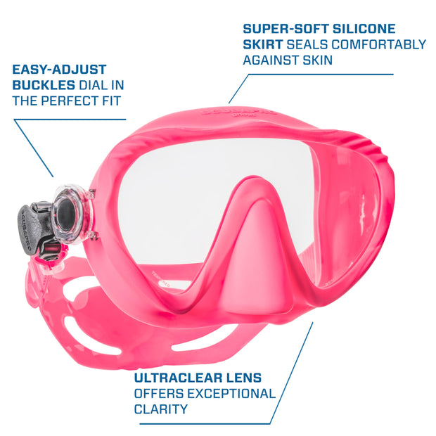 SCUBAPRO Ghost Scuba Dive Mask, Low-Volume Frameless Design w/Ultra Clear Single Lens, Silicone Skirt and Easy-Adjust Strap Buckles, Turquoise