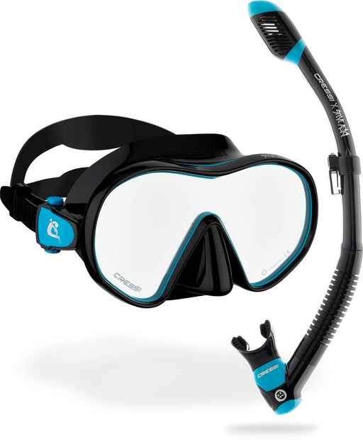 Cressi x Steve Aoki Limited Edition HiroQuest Adult Mask & Snorkel Set(Black/Turquoise - Spectra lens)