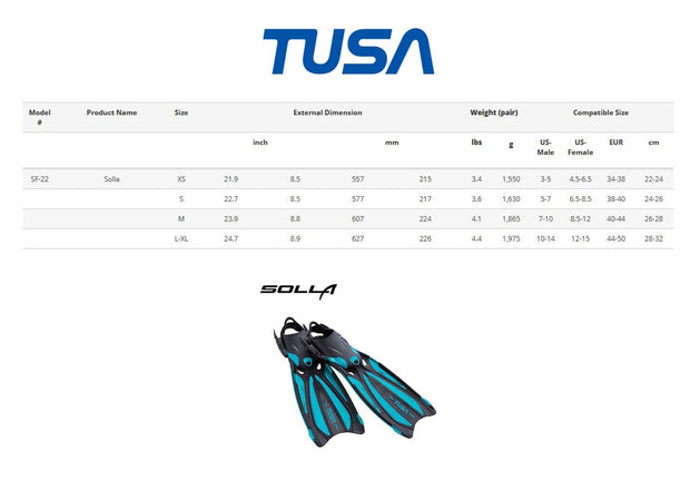 TUSA SF-22 Solla Open Heel Scuba Diving Fins