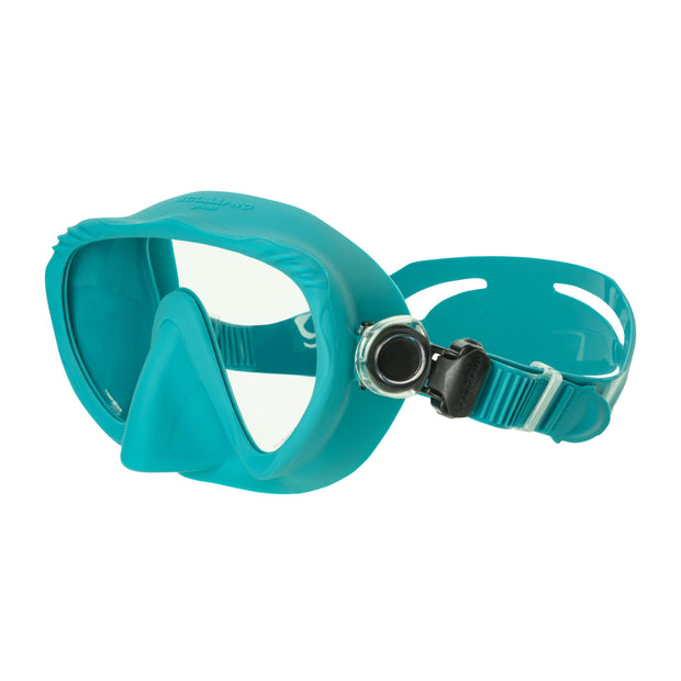 SCUBAPRO Ghost Scuba Dive Mask, Low-Volume Frameless Design w/Ultra Clear Single Lens, Silicone Skirt and Easy-Adjust Strap Buckles, Turquoise