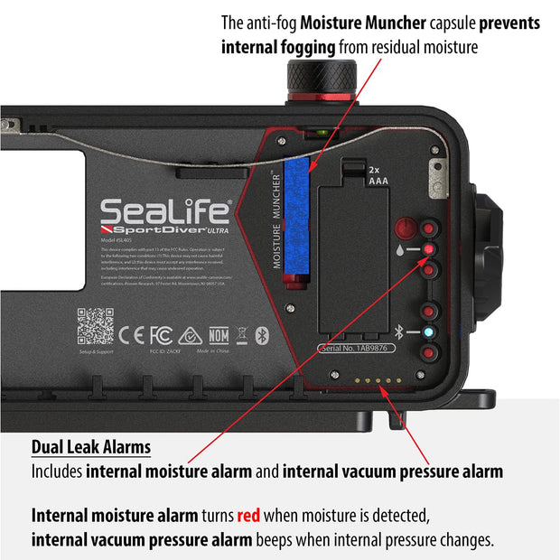 SeaLife SportDiver Ultra Large Smartphone Housing Dive to 130', Waterproof Photography, Access Camera Controls, Leak Alarms, Fits Most Phones (Without Light) Black