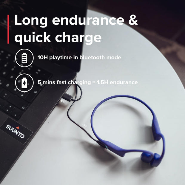 SUUNTO Aqua Light Swimming Open-Ear Bluetooth Headphone, 32GB MP3 Player for Running, Bone Conduction Headphone w/Dual-Mic, IP68 Waterproof, 10H Playtime & APP Support, 28g Lightweight, Reef Blue