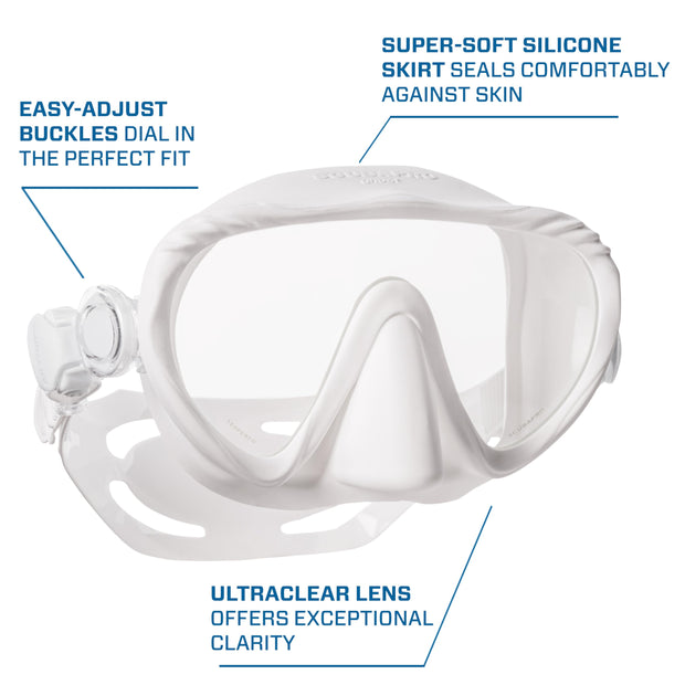 SCUBAPRO Ghost Scuba Dive Mask, Low-Volume Frameless Design w/Ultra Clear Single Lens, Silicone Skirt and Easy-Adjust Strap Buckles, Turquoise