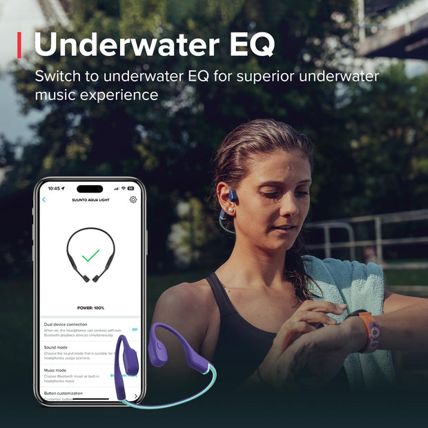 SUUNTO Aqua Light Swimming Open-Ear Bluetooth Headphone, 32GB MP3 Player for Running, Bone Conduction Headphone w/Dual-Mic, IP68 Waterproof, 10H Playtime & APP Support, 28g Lightweight, Reef Blue
