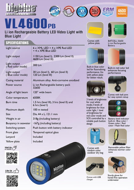 Bigblue VL 4600 Lumen Video Light w/ Blue Light Mode - Black