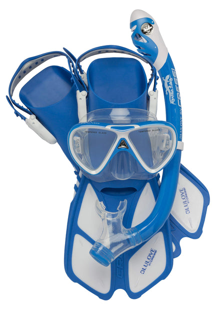 Cressi Mini Bonete Kid's Pro Dry Snorkeling Set(Blue/White / L/XL | US 13 K / 5 Y | EU 31/37)