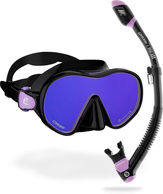 Cressi x Steve Aoki Limited Edition HiroQuest Adult Mask & Snorkel Set(Black/Lilac 380 UV blue/orange)