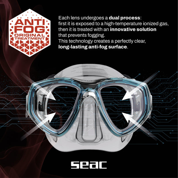 Set TRIS M-30 ANTIFOG S/BL, SEAC Clear AntiFog Mask, Dual Tempered Glass + Jet Freediving Snorkel + M-30 Freediving Fins, for Snorkeling Spearfishing