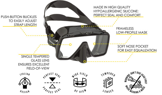 Cressi Frameless Adult Scuba Diving Mask: Wide Visibility, Silicone Skirt: SF1 : Quality Since 1946