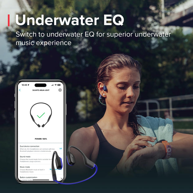 SUUNTO Aqua Light Swimming Open-Ear Bluetooth Headphone, 32GB MP3 Player for Running, Bone Conduction Headphone w/Dual-Mic, IP68 Waterproof, 10H Playtime & APP Support, 28g Lightweight, Reef Blue