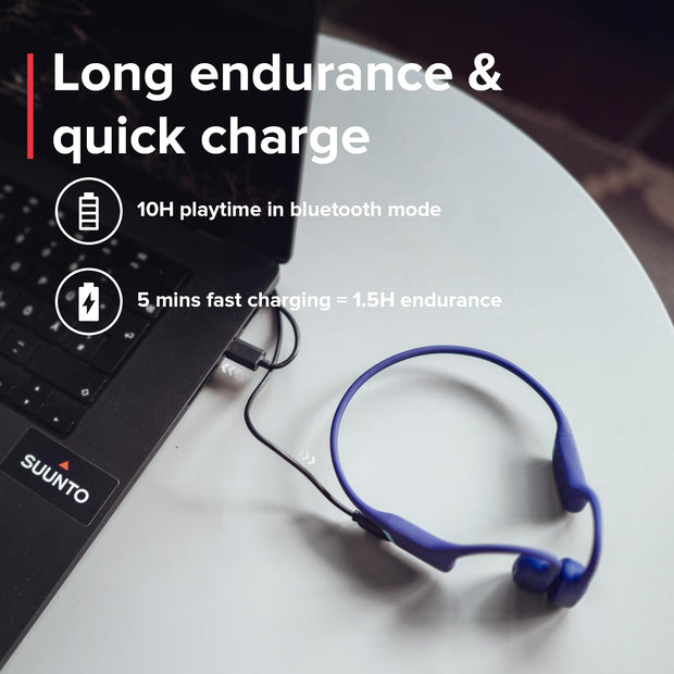 SUUNTO Aqua Light Swimming Open-Ear Bluetooth Headphone, 32GB MP3 Player for Running, Bone Conduction Headphone w/Dual-Mic, IP68 Waterproof, 10H Playtime & APP Support, 28g Lightweight, Reef Blue