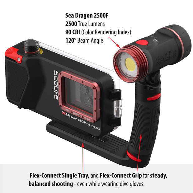 SeaLife SportDiver Ultra Large Smartphone Housing & Sea Dragon 2500 Lumen Light, Waterproof Photography, Access Camera Controls, Leak Alarms, Fits Most Phones