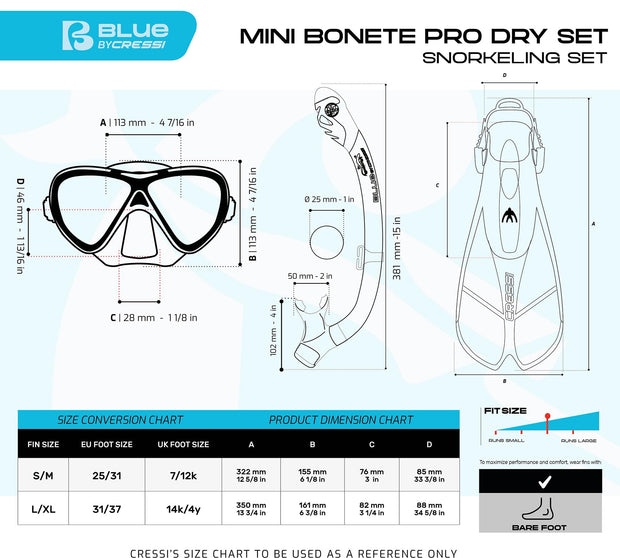 Cressi Mini Bonete Kid's Pro Dry Snorkeling Set