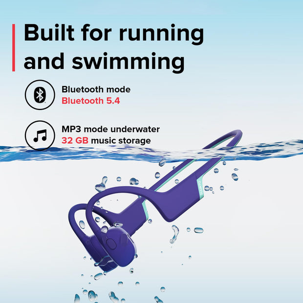SUUNTO Aqua Light Swimming Open-Ear Bluetooth Headphone, 32GB MP3 Player for Running, Bone Conduction Headphone w/Dual-Mic, IP68 Waterproof, 10H Playtime & APP Support, 28g Lightweight, Reef Blue