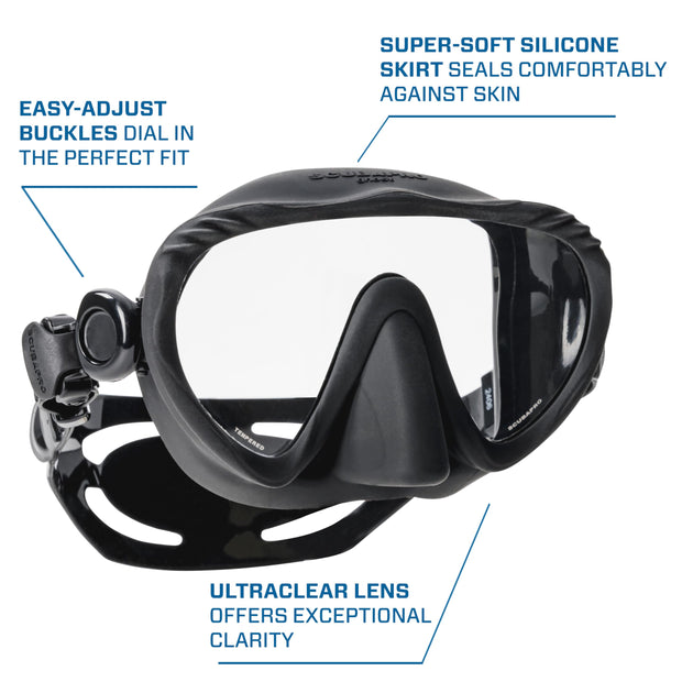 SCUBAPRO Ghost Scuba Dive Mask, Low-Volume Frameless Design w/Ultra Clear Single Lens, Silicone Skirt and Easy-Adjust Strap Buckles, Turquoise