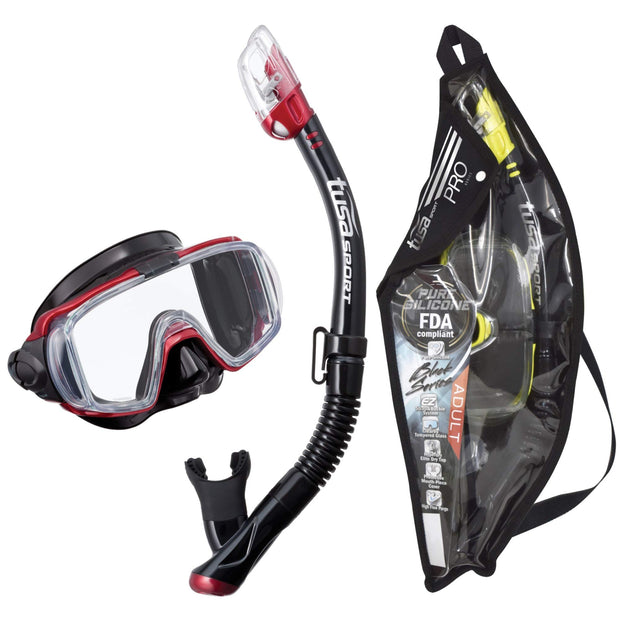 TUSA Sport Adult Visio Tri-Ex Black Series Mask and Dry Snorkel Combo