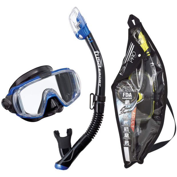 TUSA Sport Adult Visio Tri-Ex Black Series Mask and Dry Snorkel Combo