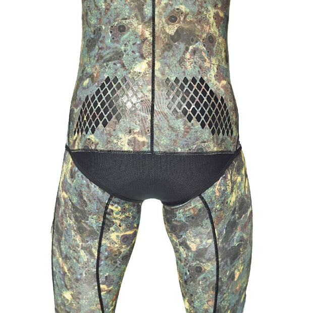 SEAC Pirana Lycra Two-Piece Camouflage Scuba Diving Spearfishing Wetsuit with Chest Guard and PU Protectors on Knees, Elbows and Lower Back