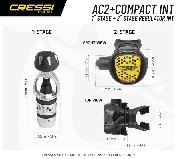 Cressi AC2 Compact Scuba Diving Regulator | Piston 1st Stage, Compact 2nd Stage